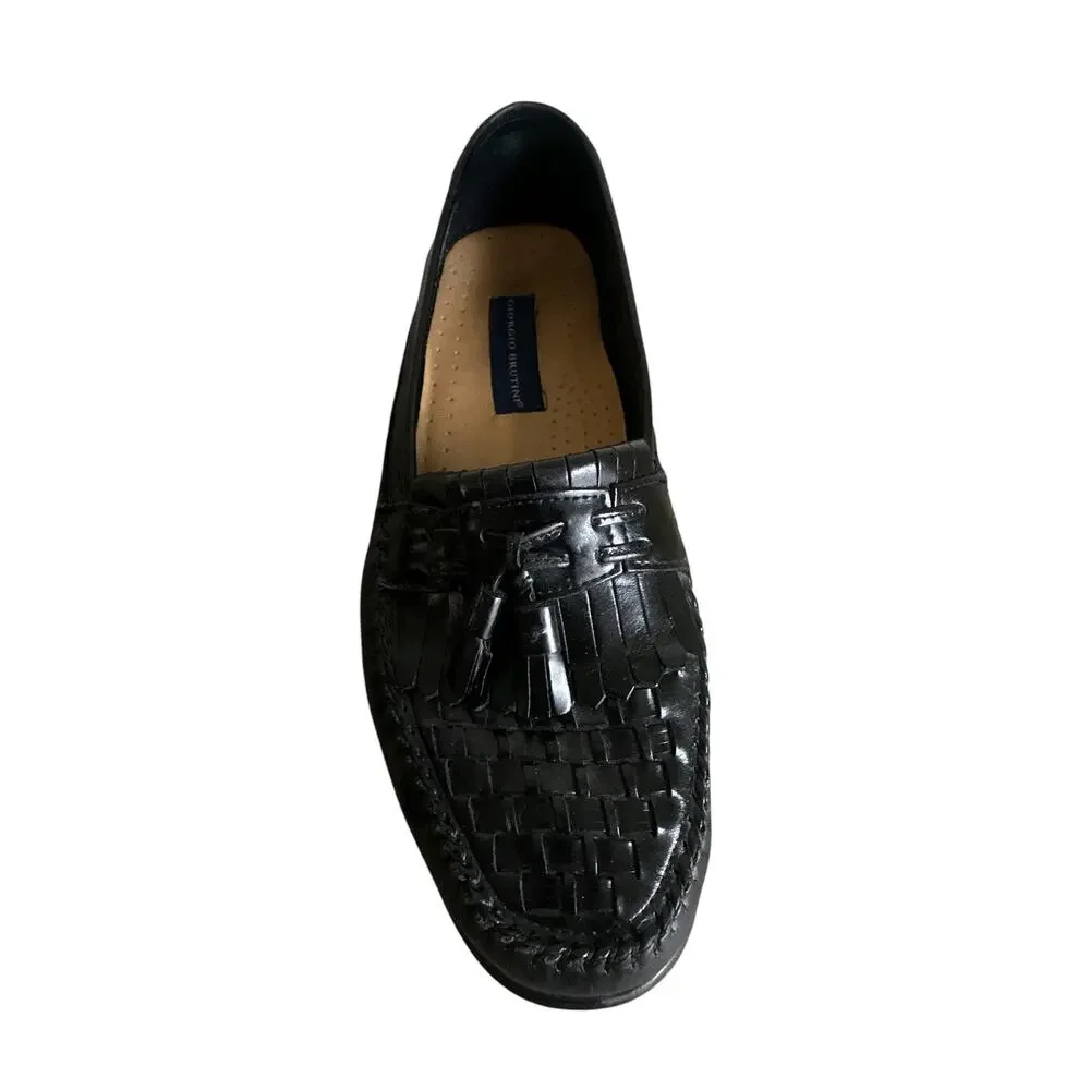 Giorgio Brutini Vegas Men's Woven Leather Tassel Kiltie Loafers Black 12 EEE